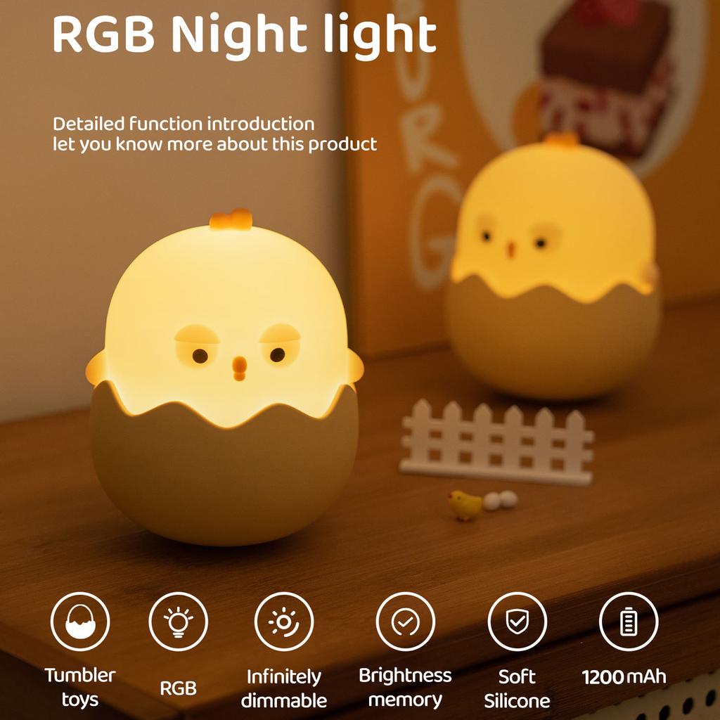 Ночной светильник в виде животного из силикона в виде цыпленка в яичной скорлупе, ночник RGB для помещений, настольная декоративная лампа с зарядкой через USB, детская игрушка, GIF