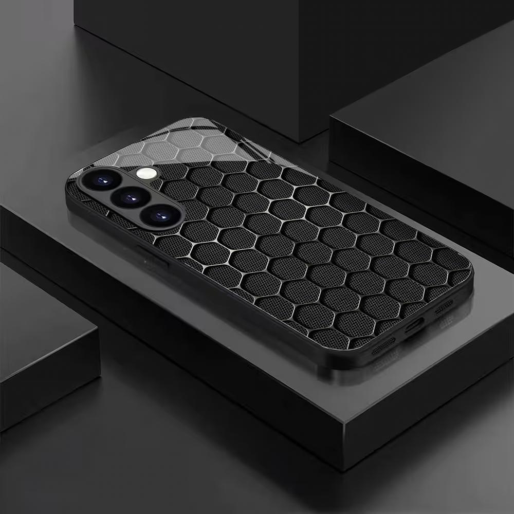 Чехол для телефона из закаленного стекла с сотовым рисунком, подходит для Samsung Galaxy S26 S25 S24 S23 S22 S20 FE/Ultra/Plus, защита от отпечатков пальцев