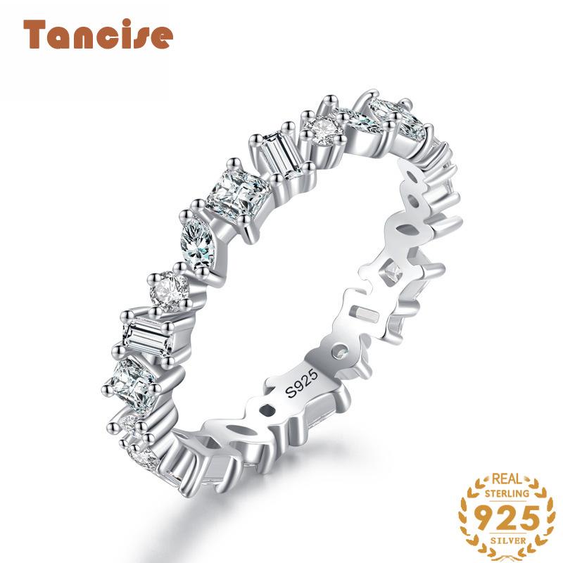 Tancise Classic 925 Sterling Silver Zircon Ring Ladies Jewelry Wedding Promise Party Gift