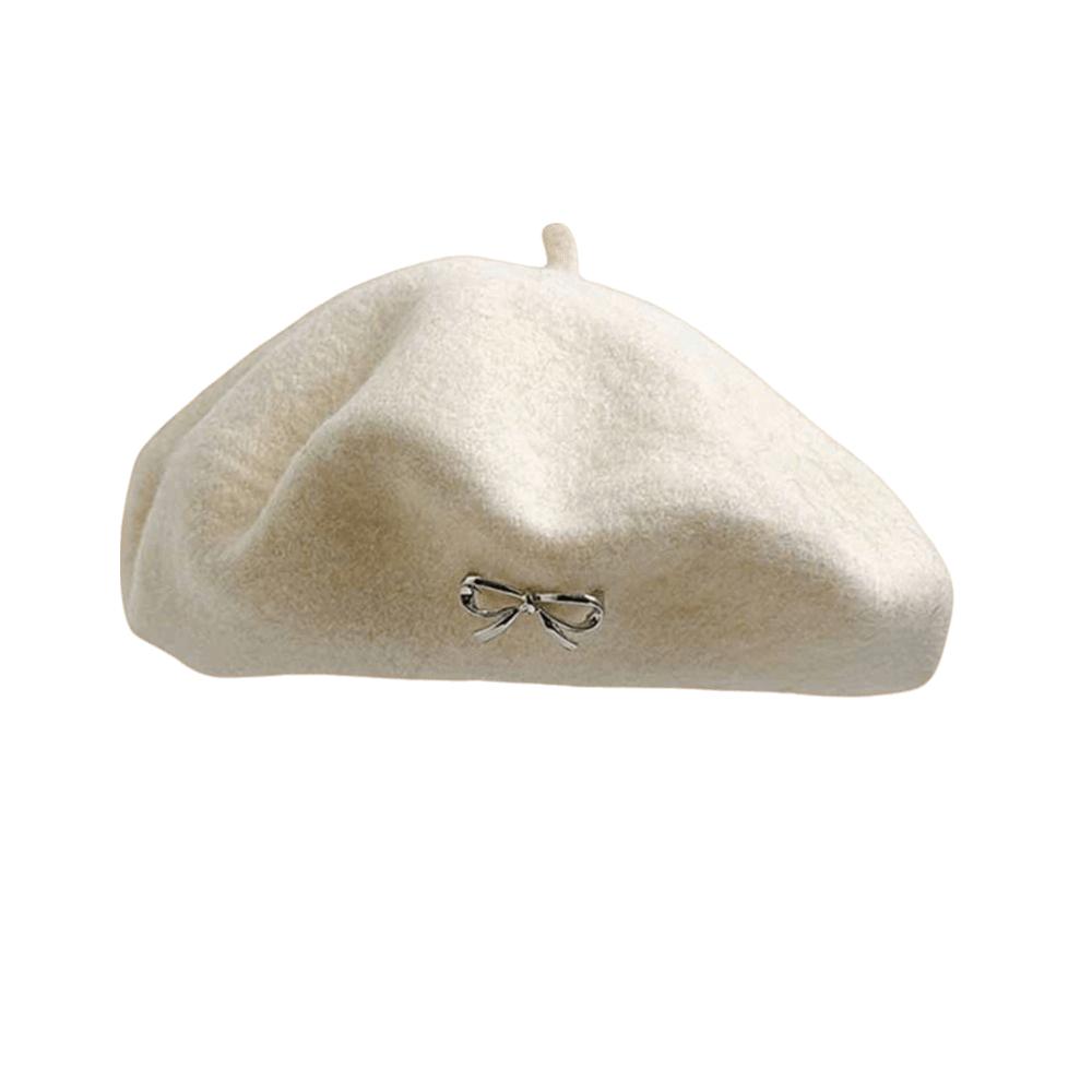 Retro Plain Cap Bowknot Felt Berets Fashion French Artist Hat Lady