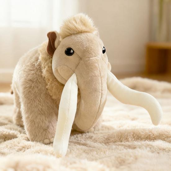 Плюшевая игрушка Шерстистый мамонт Реалистичное пушистое чучело животного с длинными бивнями Милый уродливо-милый слон