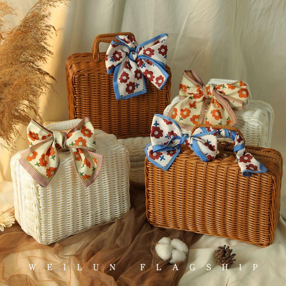 Straw Woven Rattan Basket Retro Cosmetic Storage Box New Rattan-like Finishing Box