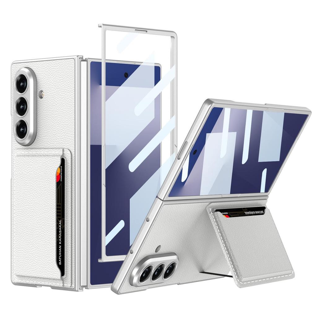 Ультратонкий кожаный чехол для телефона Samsung Z Fold7 с держателем для карт и подставкой