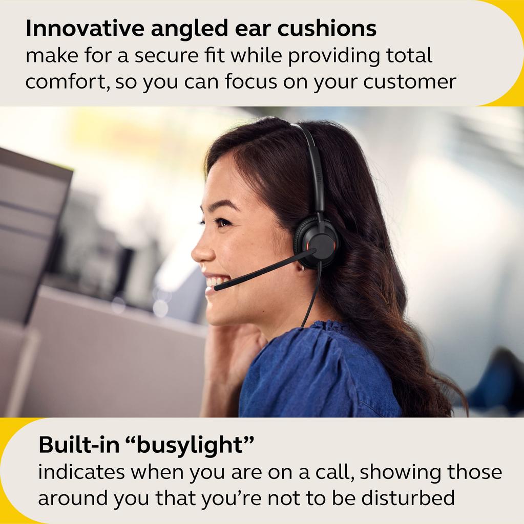 Jabra Engage 40 Проводная стерео гарнитура с микрофоном на проводе для звонков, шумоподавление, совместимая с MS Team, другие черные наушники, управление, 2-микрофонная технология, ультралегкая