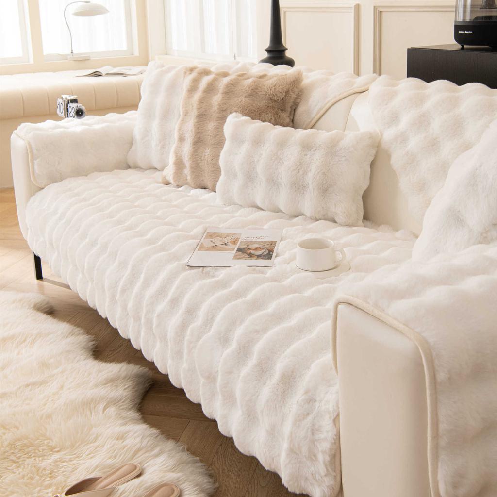 Плюшевая подушка для дивана с кошкой и кроликом, зимняя утолщенная, минималистичная, теплая, нескользящая крышка для дивана, плюшевый чехол, полотенце