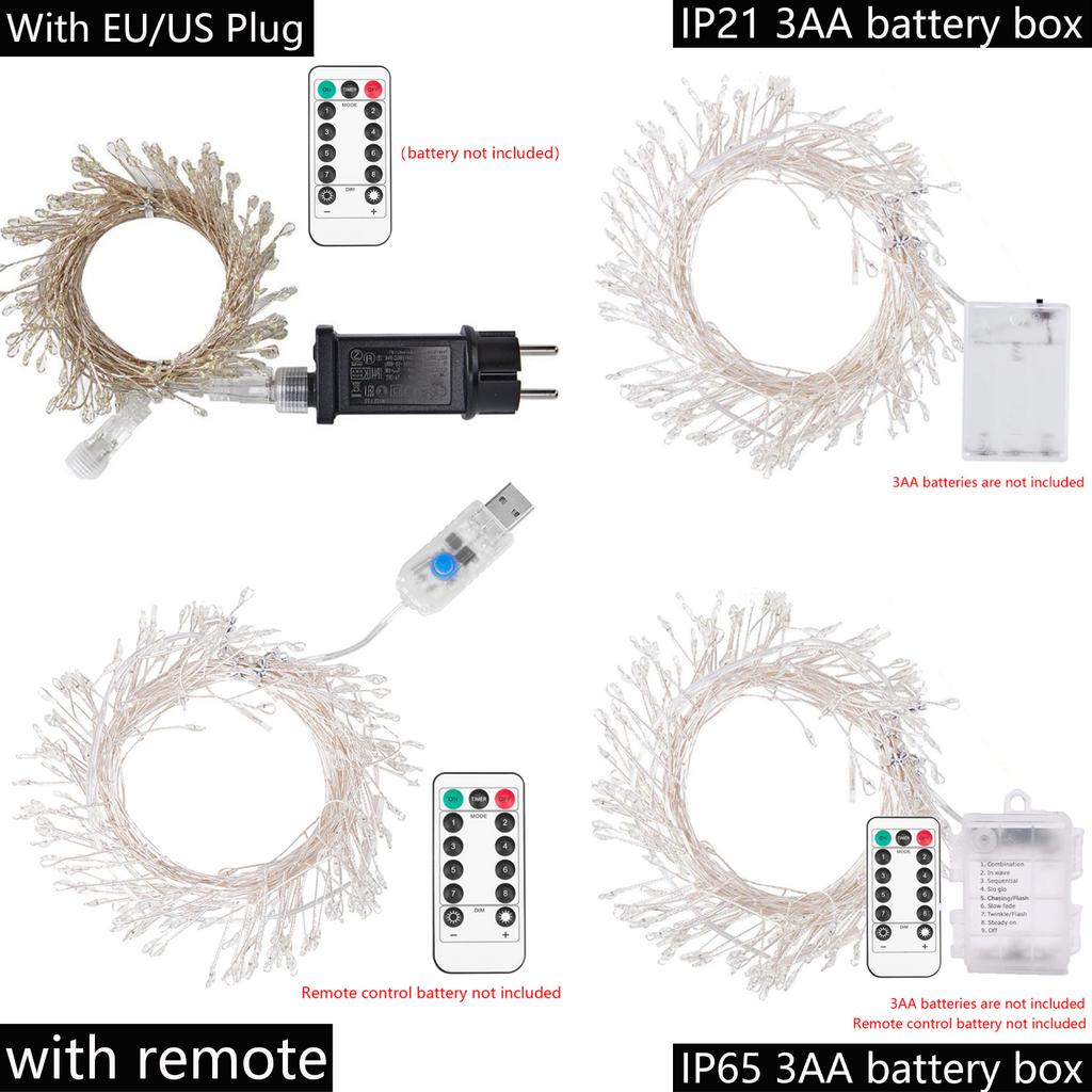 6M LED Firecracker String Lights 200 400 LEDs USB Battery Powered With Remote Control For Christmas Wedding Party Decor