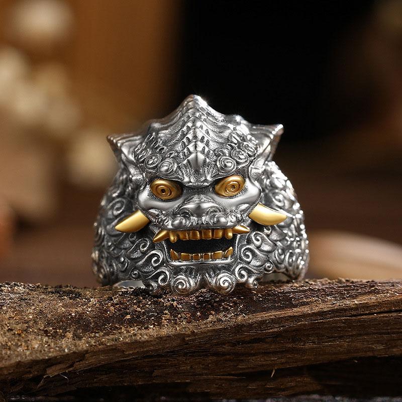 Мужские кольца Tang Lion в стиле ретро, властные, стереоскопические, рельефный дизайн, нейтральный стиль, кольцо для банкета, ювелирные изделия, регулируемые