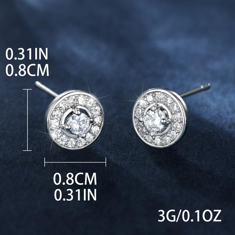 Platinum White Diamond Star Round Small Earrings Girls Jewelry Simple and Small Temperament