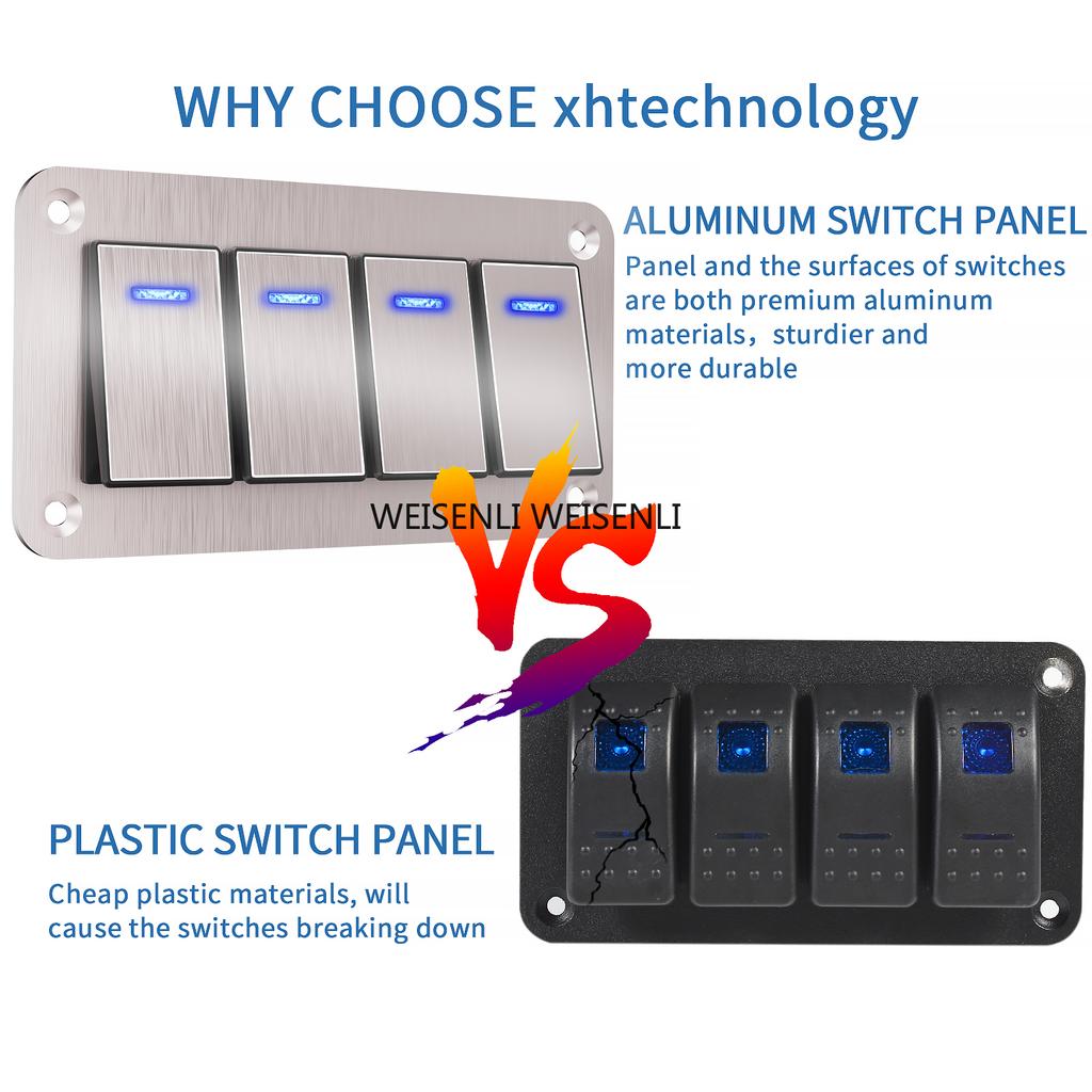 Metal Rocker Switch Aluminum Panel 2-8 Gang Toggle rose gold Switches Dash 5 Pin ON/Off 2 LED Backlit for Boat Car Marine Blue Switches4