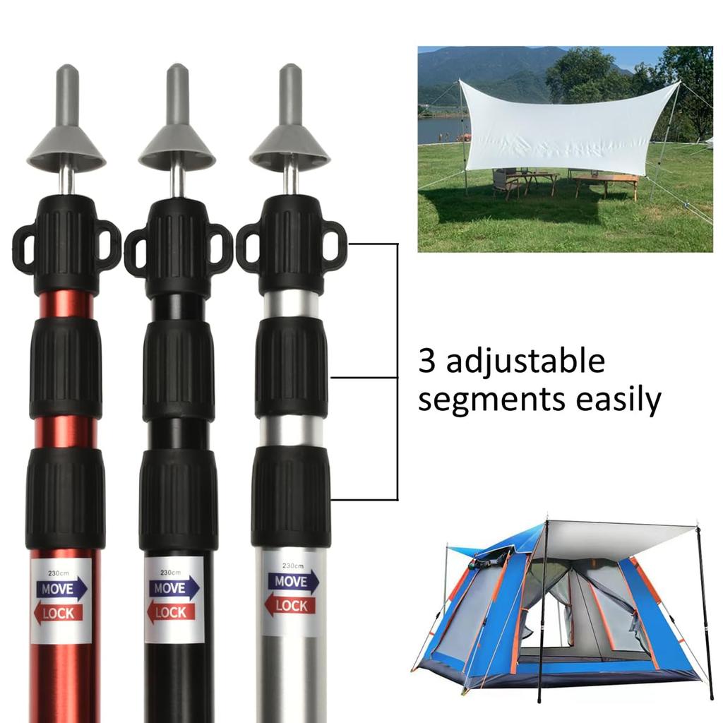 Aluminum Canopy Support, 95-234cm, Extendable Tarp Pole for Tents, Awnings, Canopies, and Porches (Silver)