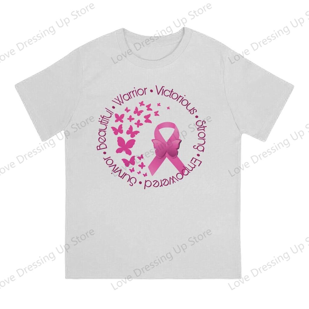 Breast Cancer Pink Ribbon Butterflies Pure Cotton Printing Unisexs Tshirt Short Sleeve Tshirts Hipster Tops