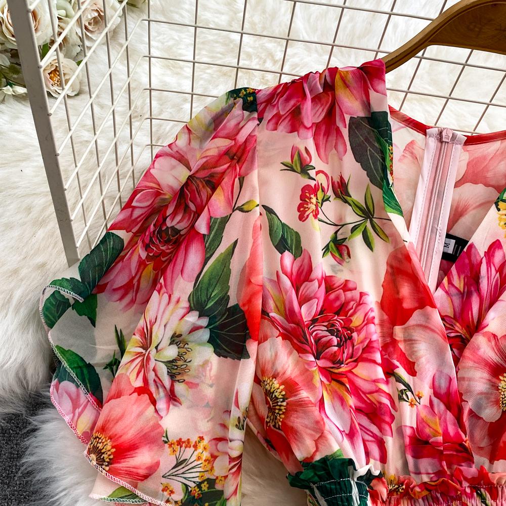 Милое шифоновое платье в стиле отпуска с V-образным вырезом и короткими рукавами, лето 2024, многоуровневые длинные платья с оборками по краям