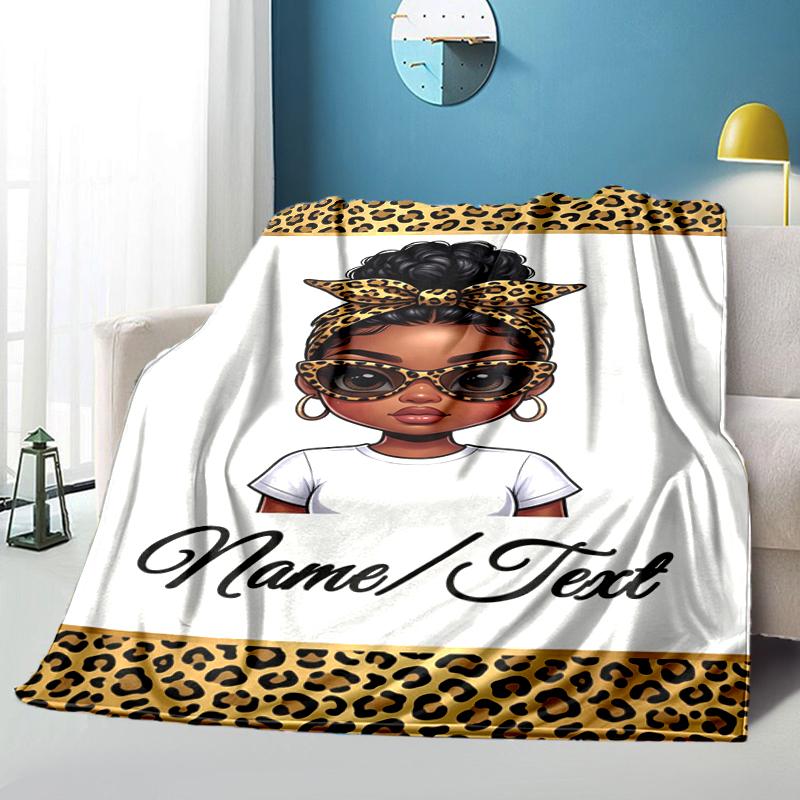 1PC Custom Name Leopard Print Fashion Icon outdooor Flannel blankets Throw Blanket All-Season Throw Gift Bedspread for Couch, Bed, Camping Holiday Bir