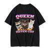 Vintage Queen Never Cry Cat Funny Meme Graphic T Shirt Women's Casual Humor Silly Cat Lover T Shirt Short Sleeve T-Shirt Y2K Top