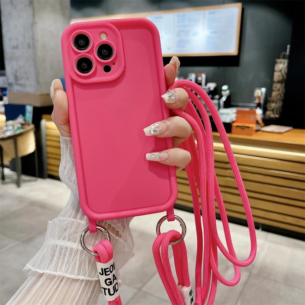 INS милый чехол через плечо с двойным шнурком для защиты объектива матовый силиконовый чехол для iPhone 15 14 13 12 11 Pro Max 14 15 Plus XS MAX XR X 8 7 Plus SE2 чехол