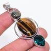 Тигровый глаз, Голубой топаз Ручная работа Ювелирная подвеска из стерлингового серебра 925 пробы 2,96" g9B33