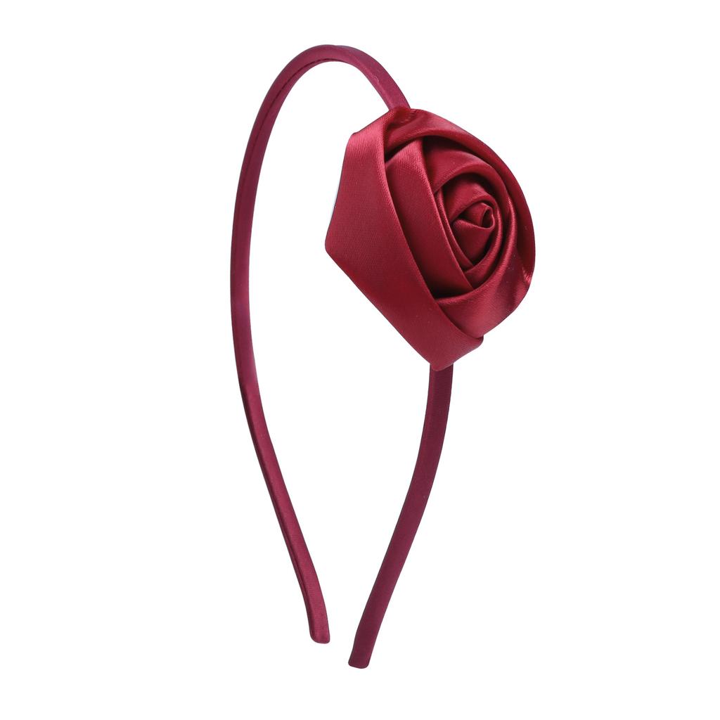 Повязка на голову для девочек с атласным цветком розы, винтажный стиль, аксессуары для волос, головной убор для свадебного костюма, ручная работа