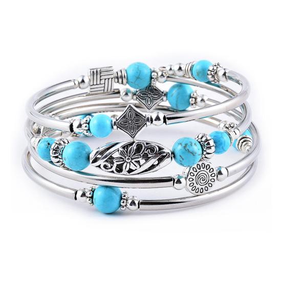 Beautiful Ethnic Hypoallergenic Female Bangle Turquoise Beads Wrap Bracelet Fashion Jewelry