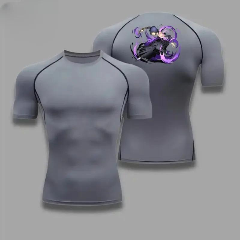 Графические компрессионные футболки Bleach для мужчин, футболка для тренировок в зале, для бега, летние спортивные футболки с быстрым высыханием, топы, рашгард с коротким рукавом
