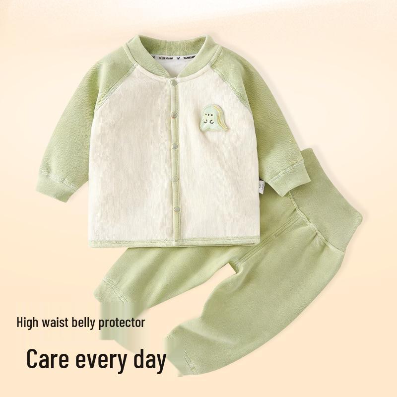 Unisex Baby High-Waisted Padded Pants Set - Thick Warm Cotton Jacket & Pants for Autumn/Winter