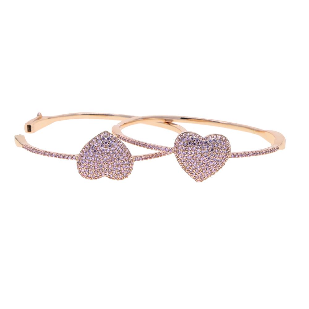 60mm pink Plated Iced Out Bling Women Jewelry Cz Big Heart Charm Women Thin Bangle Bracelet