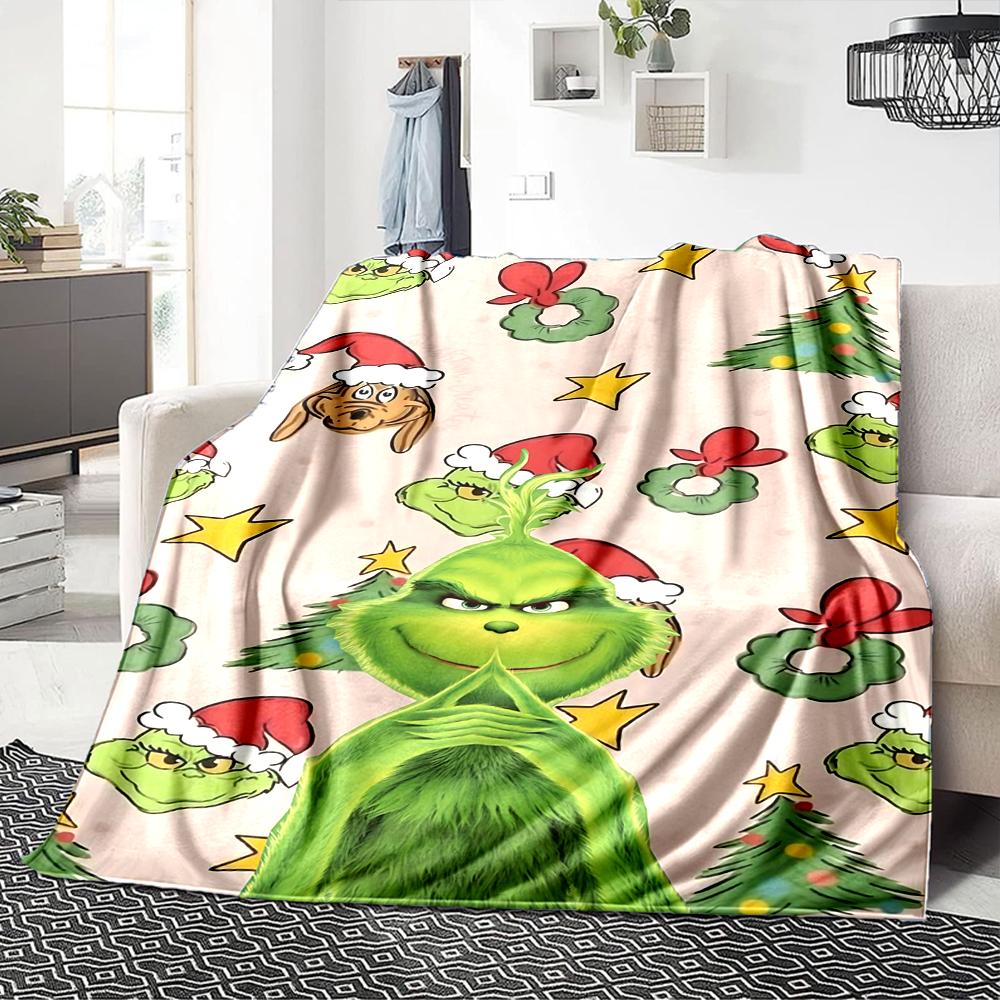 Christmas Grinch Blanket Soft Throw Blanket For Home Bedroom Bed Sofa Travel Office Solid Christmas Blanket