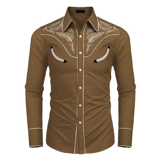 Men Spring Fall Shirt Loose Vintage Ethnic Style Print Color Matching Long Sleeve Lapel Single-breasted Mid Length Cardigan Men Top