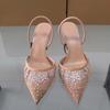 Fashion 2025 Women High Heels Sandals Glitter Rhinestone Pointed Slingbacks Designer Summer Mesh Elegant Ladies Party Wedding Shoes
