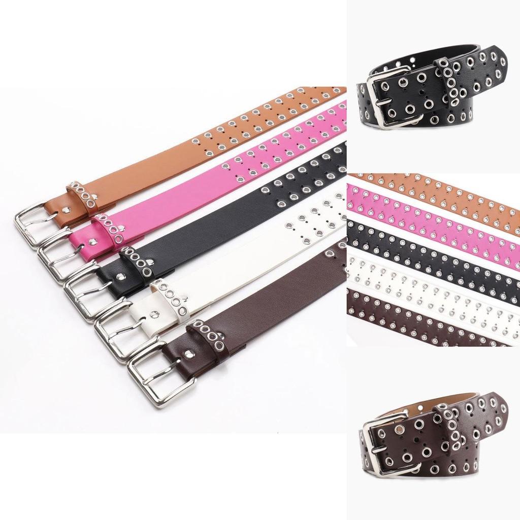 Women Hollowed Metal Leather Belt With Alloy Buckle For Casual Wear And Street Style