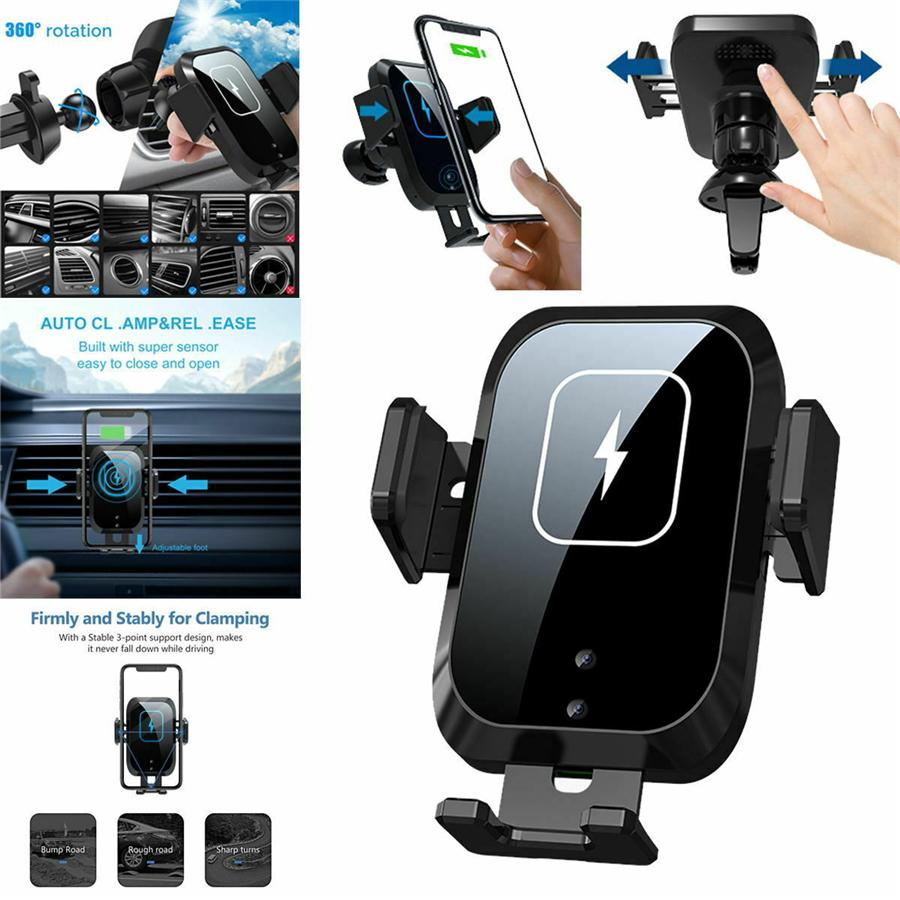 360° Automatic Clamping 10W Qi Wireless Fast Car Charger  Mount Air Vent Cell Phone Holder With Build-in Battery