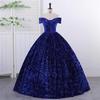 Off-the-Shoulder Sequined Evening Gown for Women: Ideal for Performances, Beauty Pageants, and Gala Events with Puffy Long Skirt.