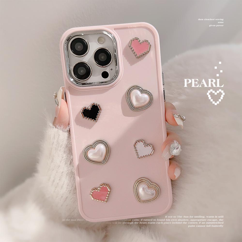 Sweet Love Pearl 17promax Apple 15 Mobile Phone Case Iphone13 Three Dimensional Gem 11 Suitable for 16 Soft Set