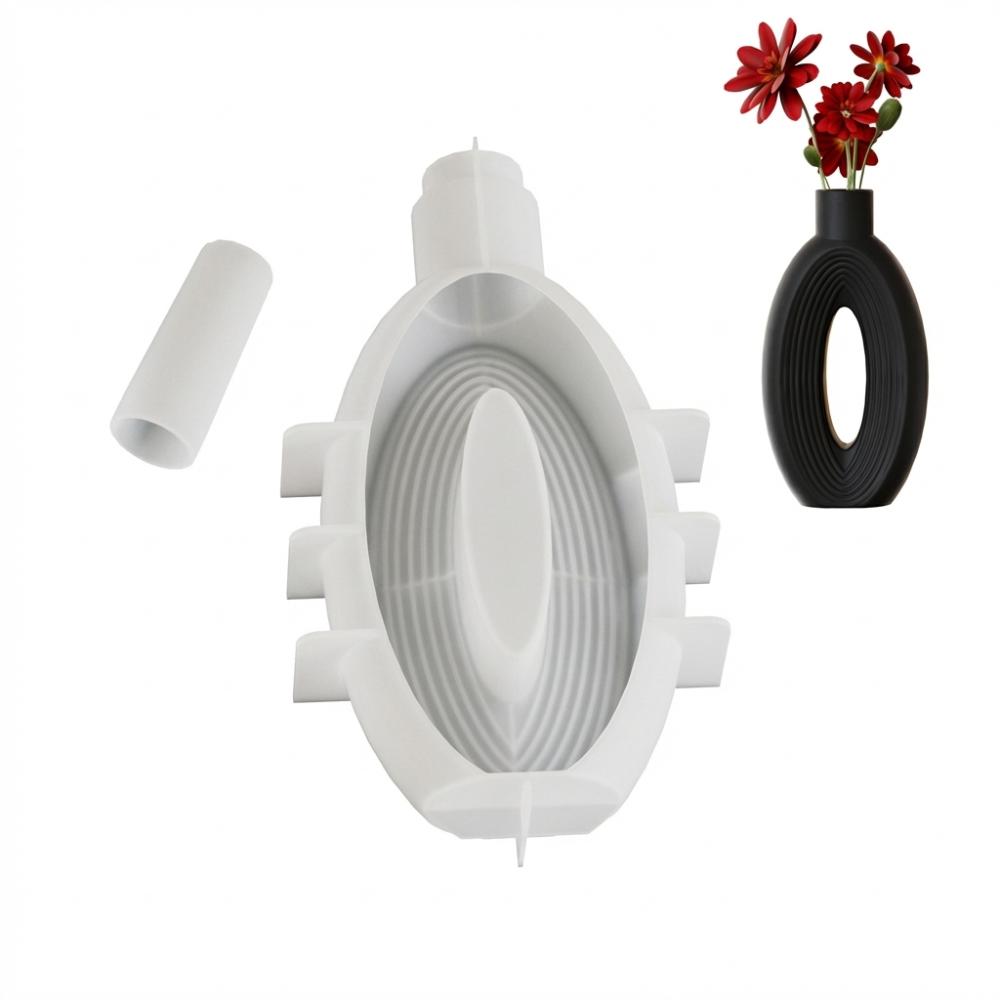 Hollow Out Silicone Vase Mold Oval Stripe Gypsum Mold Decorative Flower Pot Mold  DIY Crafts