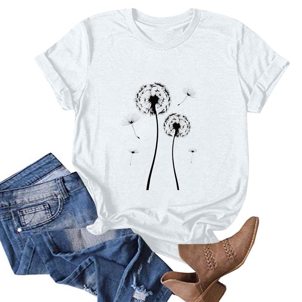 Women's Fashion Casual Printed Round Neck Pullover Short Sleeve T-Shirt Top