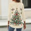 Женская модная повседневная футболка с принтом рождественской елки, V-образным вырезом, декоративными пуговицами и рукавом три четверти