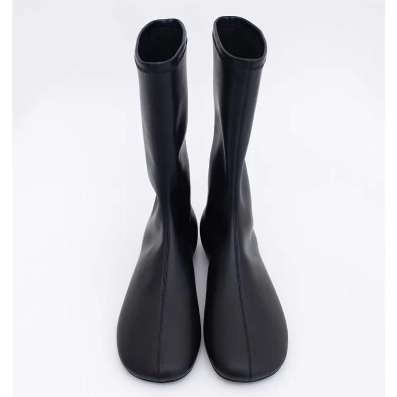 Женские кожаные зимние сапоги до середины голени на плоской подошве зимняя обувь женская мода 2024 года ботинки челси прогулочные готические новые женские короткие сапоги