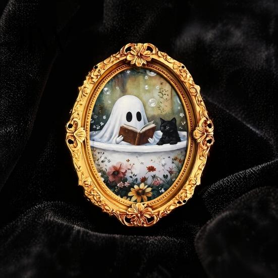 Cute Ghost Oil Painting Magnets Vintage Halloween Fridge Magnet, Retro Gold Frame Refrigerator Decoration Decorative Magnetic Photo Frames with Strong