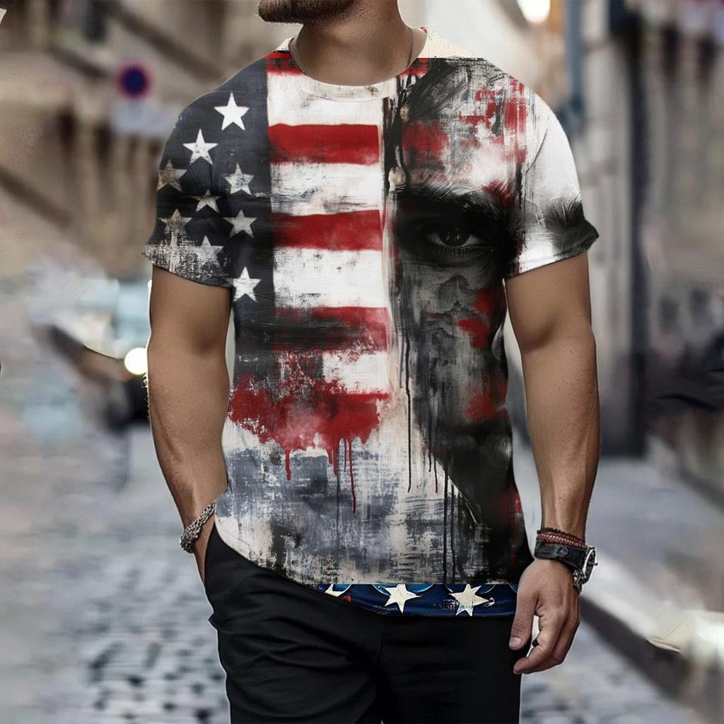 Men's Independence Day Printed Round-neck Short-sleeved T-shirt