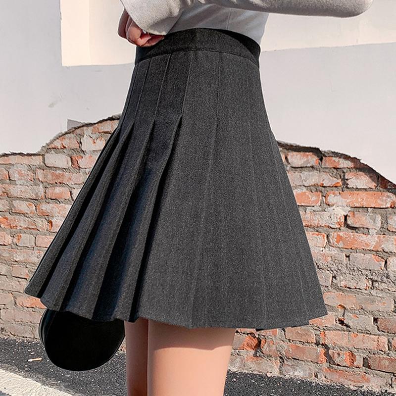 Японская шерстяная короткая юбка, плиссированная юбка, женская осенне-зимняя клетчатая юбка трапециевидной формы с высокой талией, юбка больших размеров