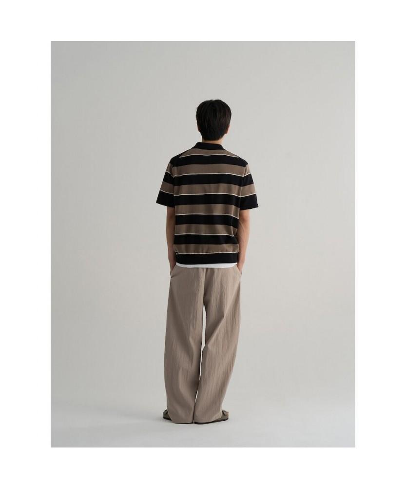 8SECONDS Fine Touch Cotton Collar Neck Striped Short Sleeve Knit Black