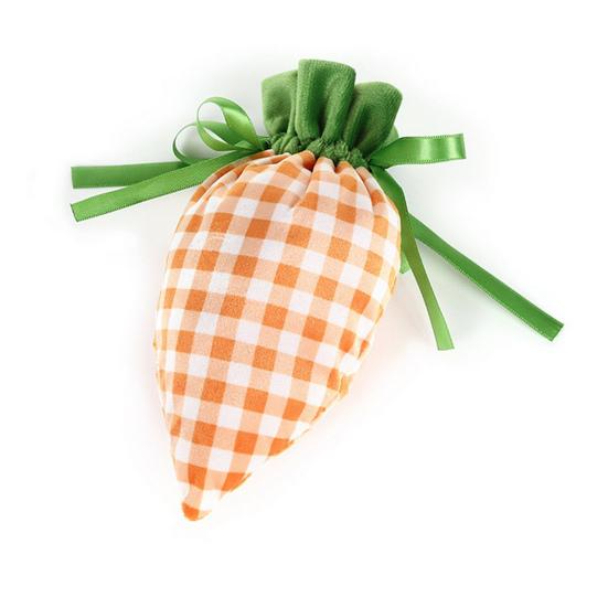 Easter Plaid Carrot Gift Bag Portable Cute Radish Shape Goodies Snack Present Treat Candy Drawstring Bag Happy Easter Festival Gift