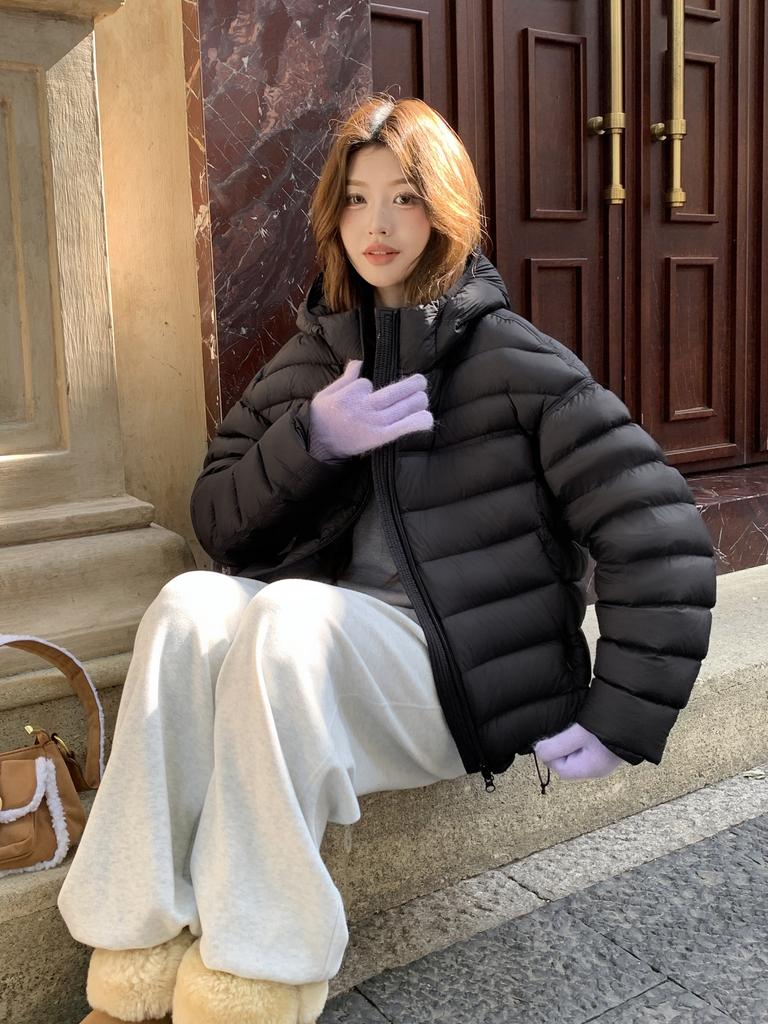 Winter New Ribs Down Cotton Clothing Women's Fashion Hooded Lightweight Thickened Warm Short Women's Jacket