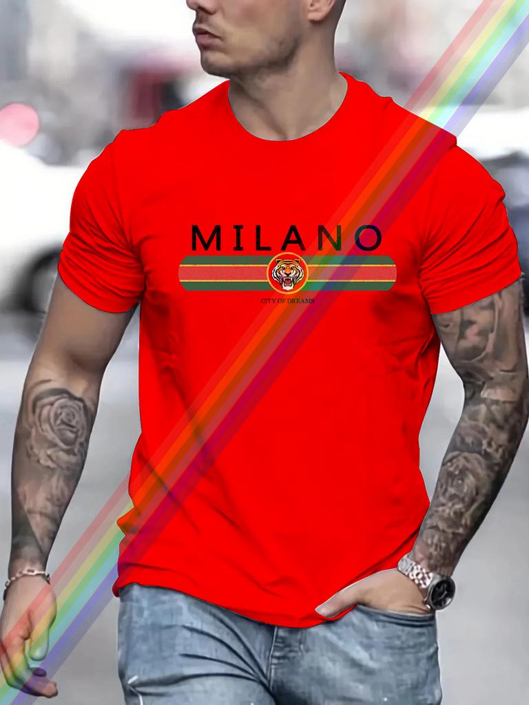 MILANO Print Men's Summer Vintage Casual Pure Cotton Oversized T-shirt Streetwear Casual Fashion Style Clothing