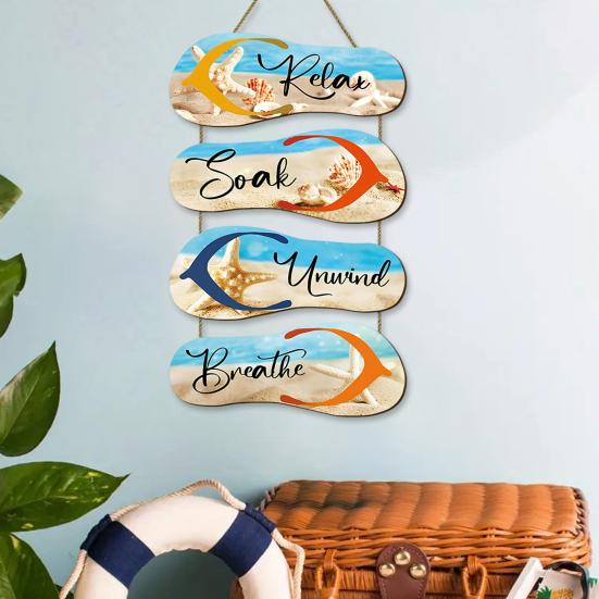 Деревянный подвесной знак в пляжном стиле с надписью 'Relax Soak Unwind Breathe' для ванной комнаты, бассейна