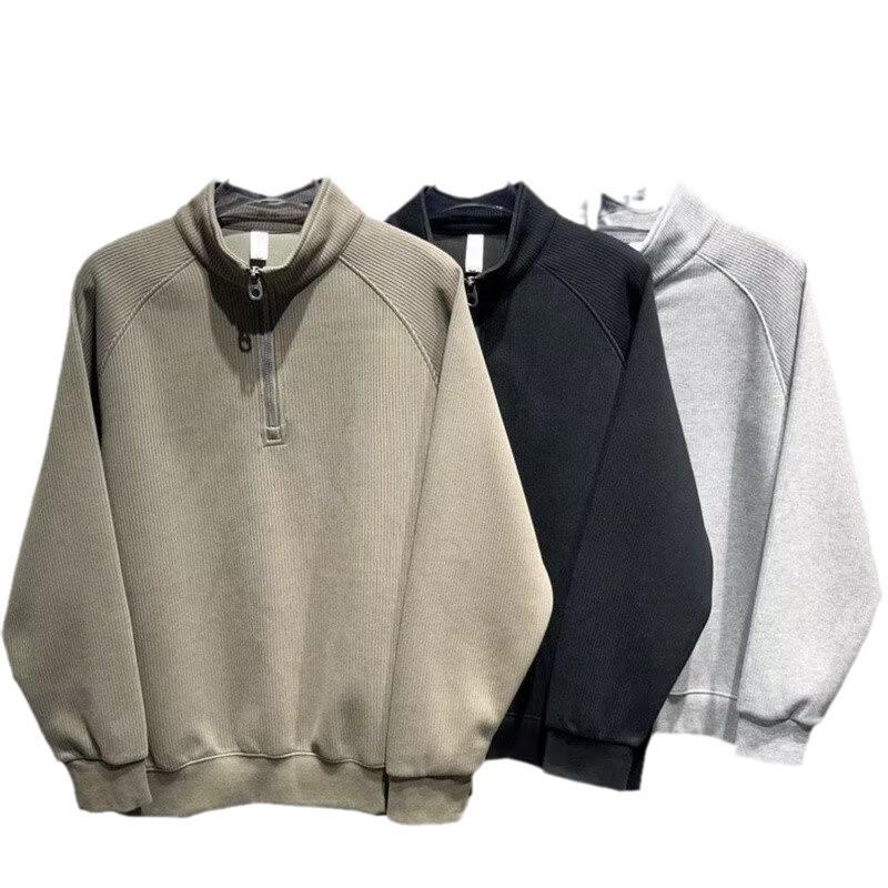 Men's Trendy Stand Collar Half-Zip Sweatshirt, Loose-Fit Pullover for Spring, Autumn, and Winter 2024.