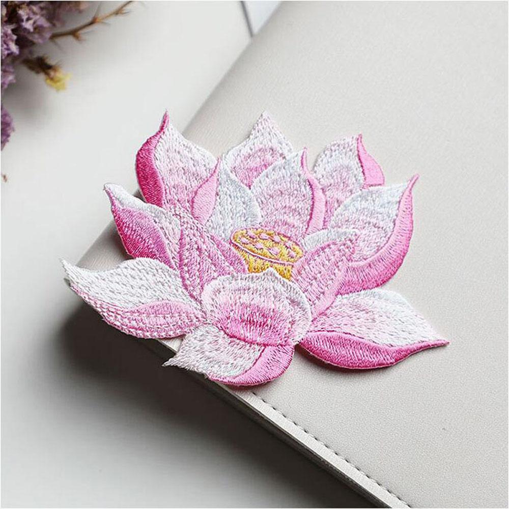 1 шт. Розово-голубые вышитые нашивки в виде цветков лотоса, аппликация, нашивка для одежды, украшение