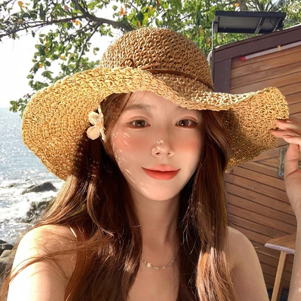 Sun Protection Seaside Sun Hat Large Brim Bow Panama Hat Summer Beach Fisherman Hat