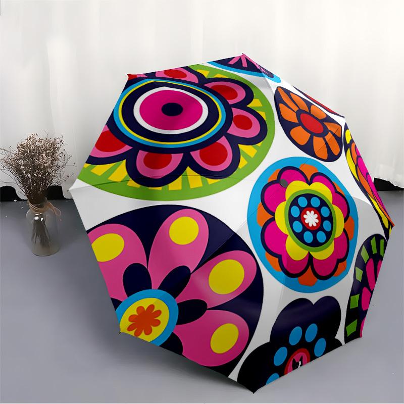 1pc Flower Mandala Pattern Auto-Fold Umbrella with One-Touch Open/Close - 8 Reinforced Ribs for Windproof Stability, yy251118165