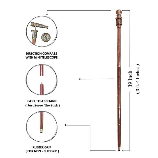 Гравированная латунная трость с телескопом-компасом направления наверху, трость-подзорная труба, 1920 год, Dollond London, викторианские трости, подарок ручной работы