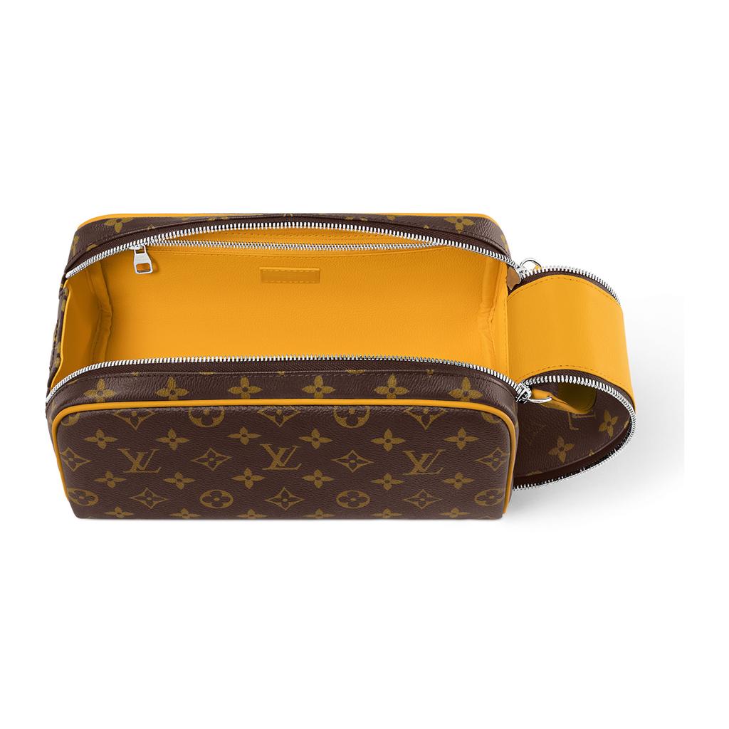 Louis Vuitton Dopp Kit Monogram Canvas With Leather Trim Men Toiletry Bag Brown Matte-Yellow M46764